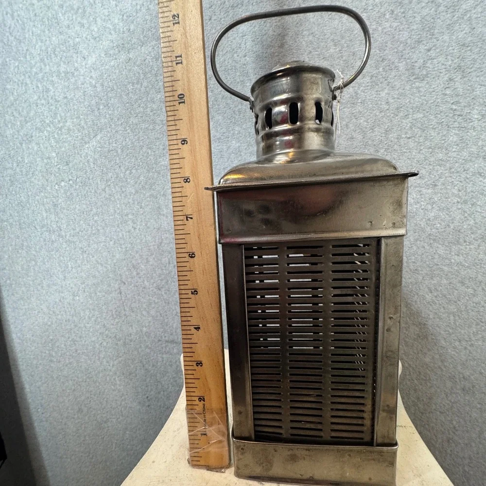 Pottery Barn Moroccan‎ Metal Lantern Gunmetal Tone 12 inch Vintage Made in India
